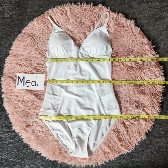 White Retro V-Neck One Piece Bathing Suit - Picture 7 of 10